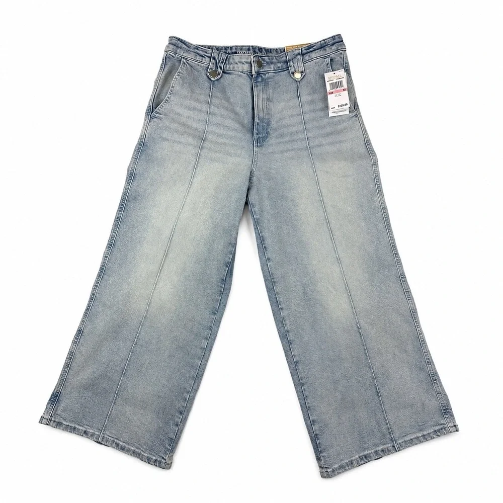 Michael Kors Womens Wide Leg Jeans Light Stone Wash Front Seam QS6907RL0KSize 10